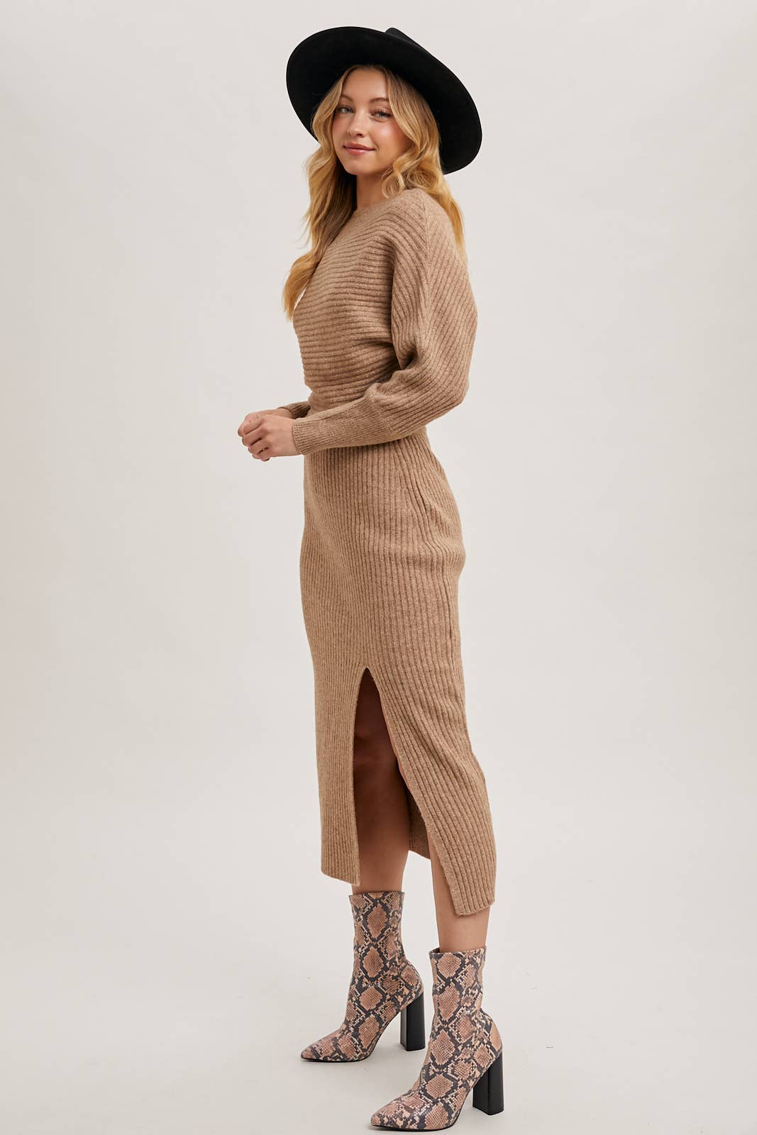 CAL JUNE The Riviera Knit Midi Dress in Latte