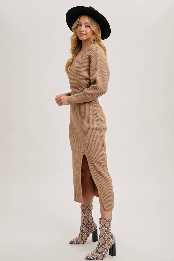 CAL JUNE The Riviera Knit Midi Dress in Latte