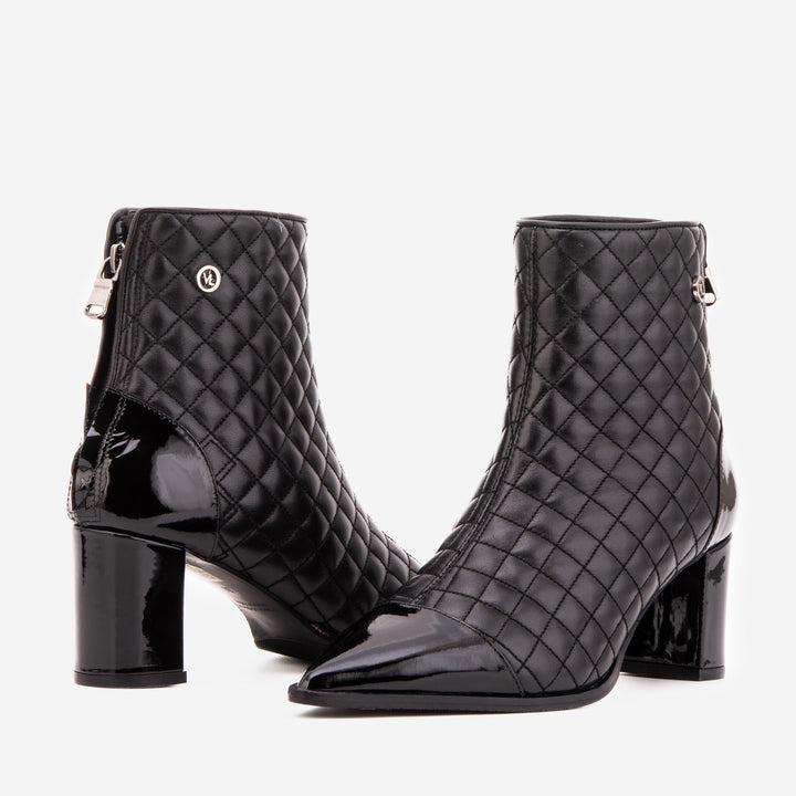 The Celeste Black Tip Quilted Leather Women’s Boot