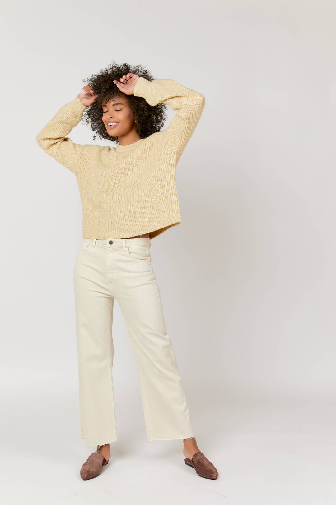ecru cropped high-rise jean for women