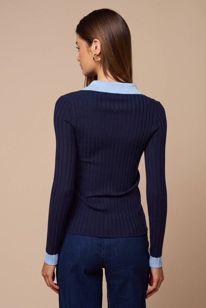 Contrast Collar Ribbed Sweater — Marisela