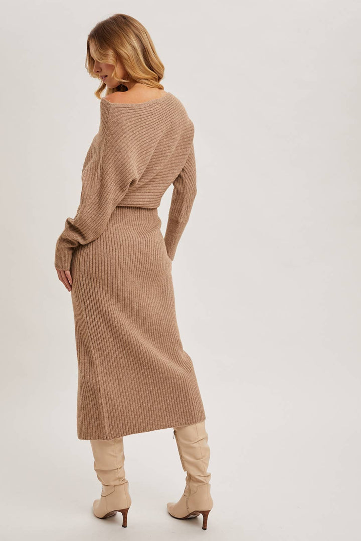 CAL JUNE The Riviera Knit Midi Dress in Latte