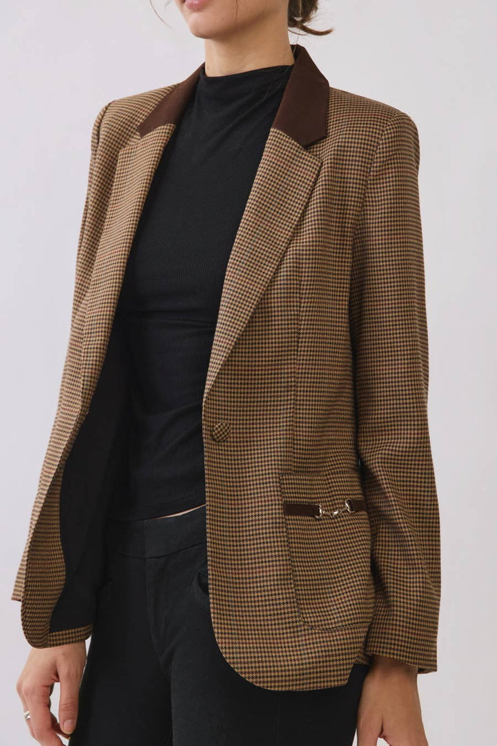 Plaid Contrast Collar Blazer — Rosamund
