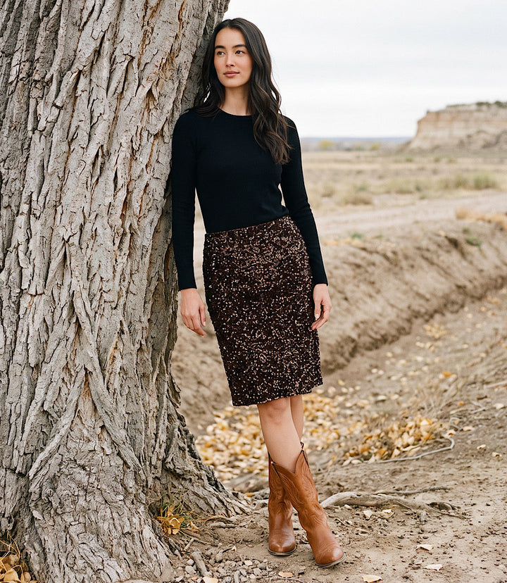 Velvet Sequin Pencil Skirt