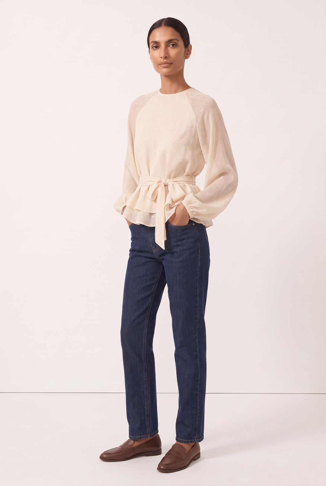 Semi-Sheer Embossed Blouse — Petra