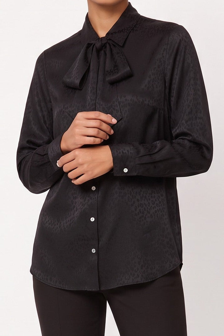 Button-Front Bow Neck Blouse — Blythe