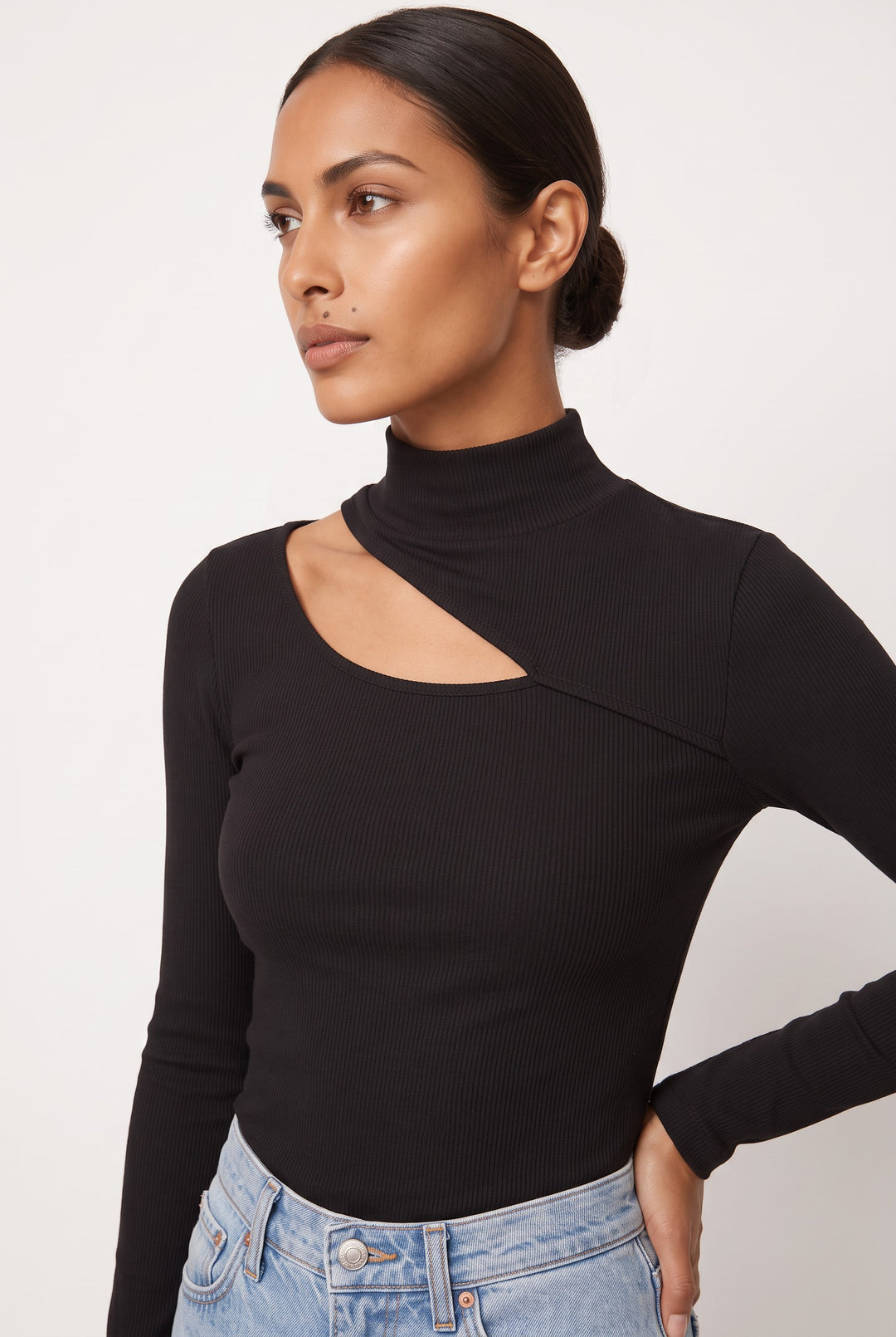 Mock-Neck Cutout Top — Uma