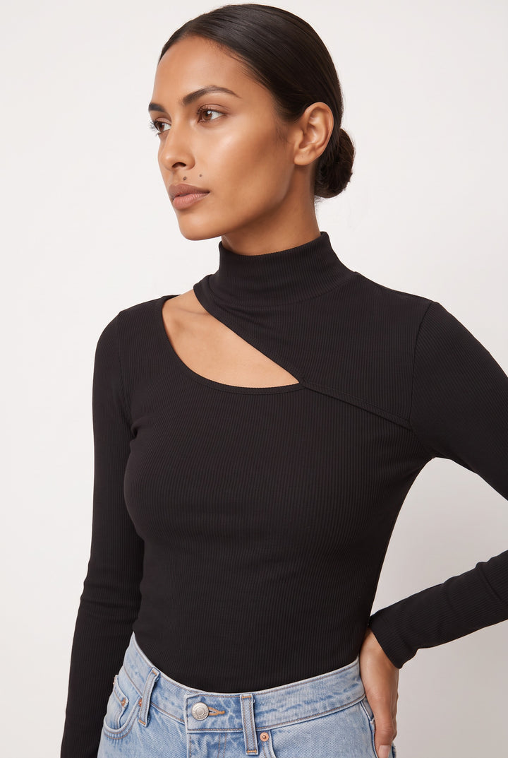Mock-Neck Cutout Top — Uma