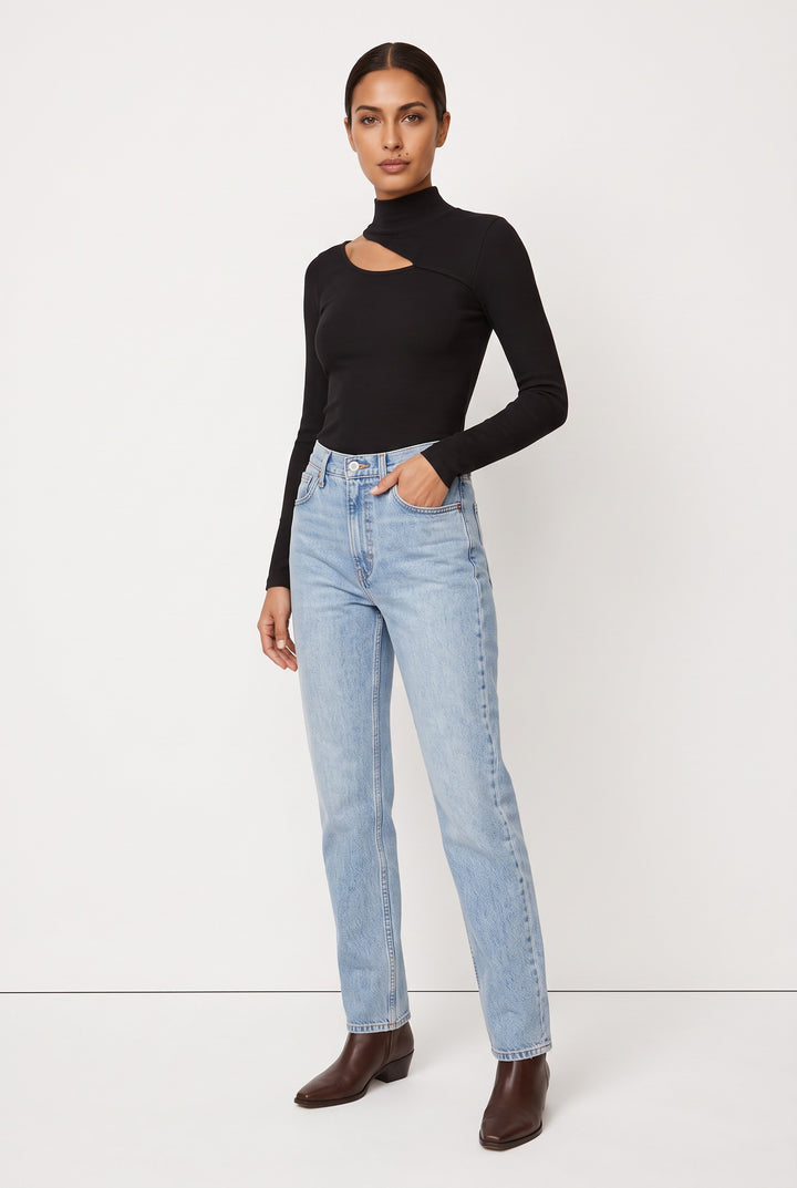 Mock-Neck Cutout Top — Uma