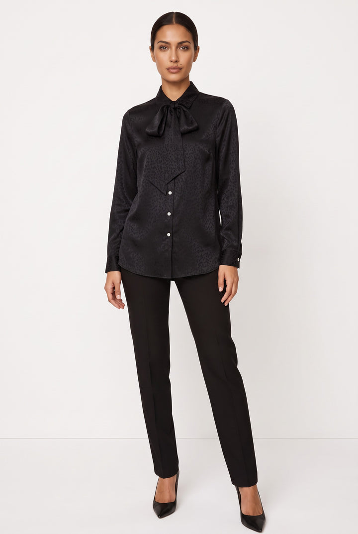 Button-Front Bow Neck Blouse — Blythe