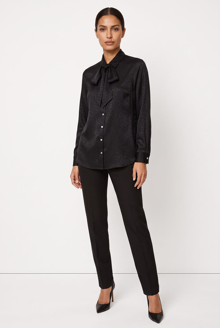 Button-Front Bow Neck Blouse — Blythe