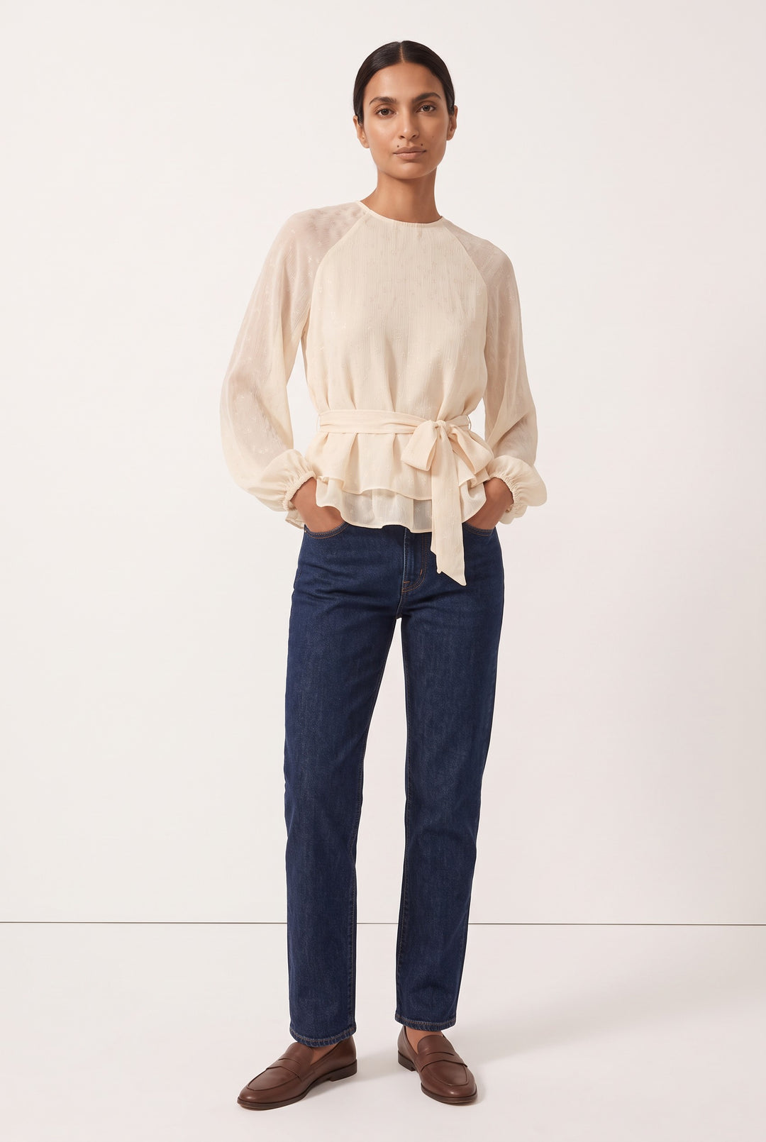 Semi-Sheer Embossed Blouse — Petra