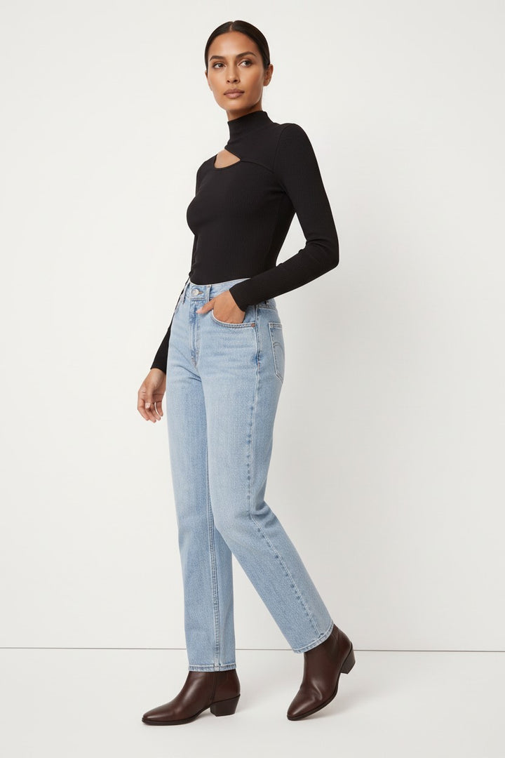 Mock-Neck Cutout Top — Uma
