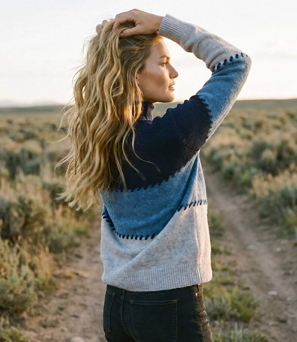 Contrast Stitch Mock Neck Colorblock Sweater
