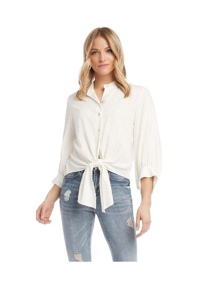 cream tie-front top for women