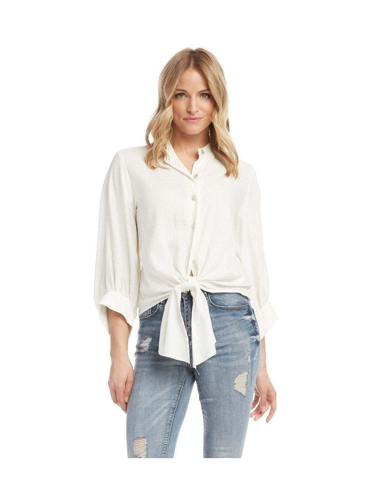 cream tie-front top for women