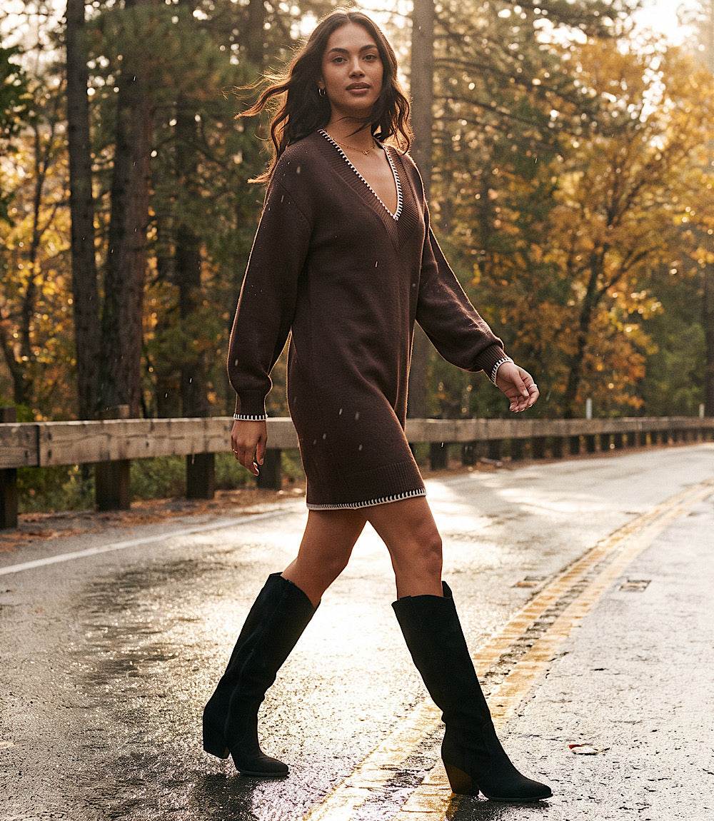Varsity V-Neck Sweater Dress