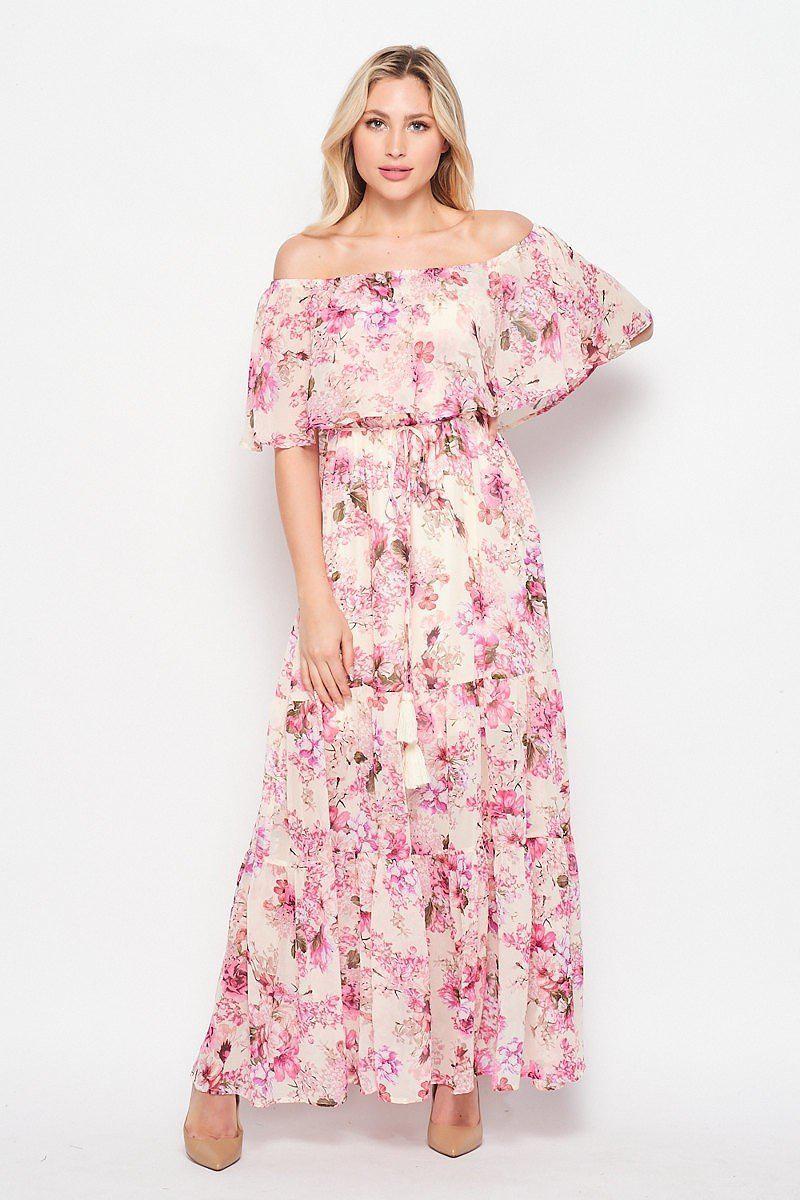 off-shoulder floral maxi dress for women