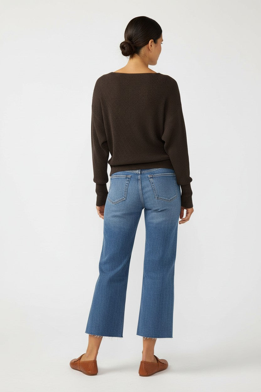 Ribbed Boat-Neck Knit Top — Nell