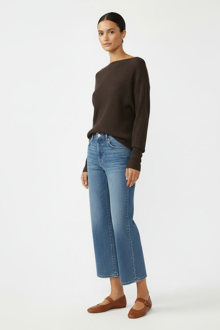 Ribbed Boat-Neck Knit Top — Nell