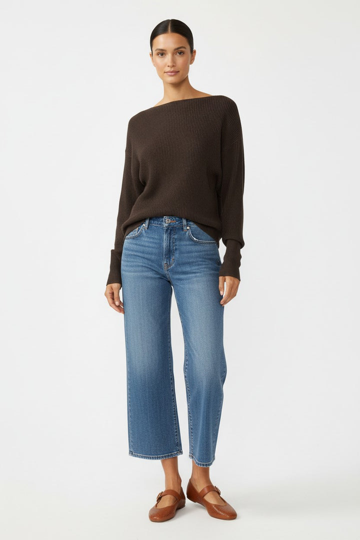Ribbed Boat-Neck Knit Top — Nell