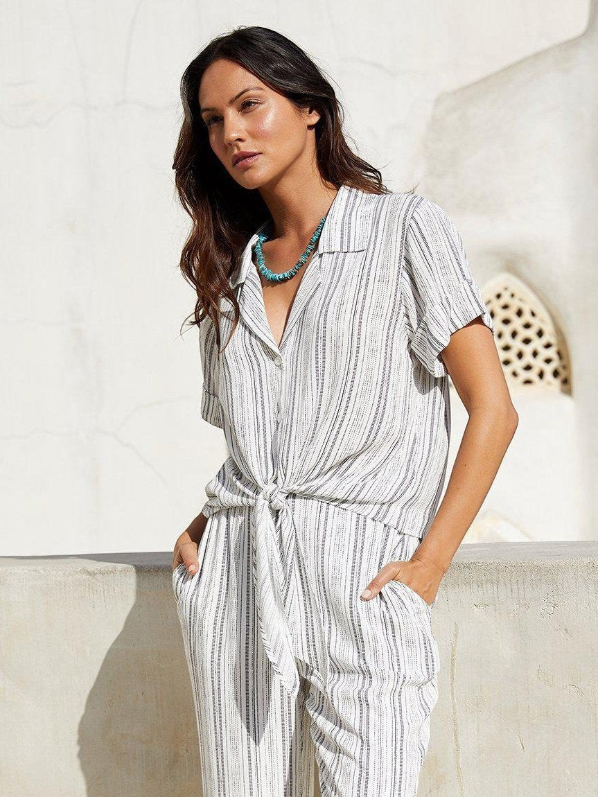 stripe tie-front top for women