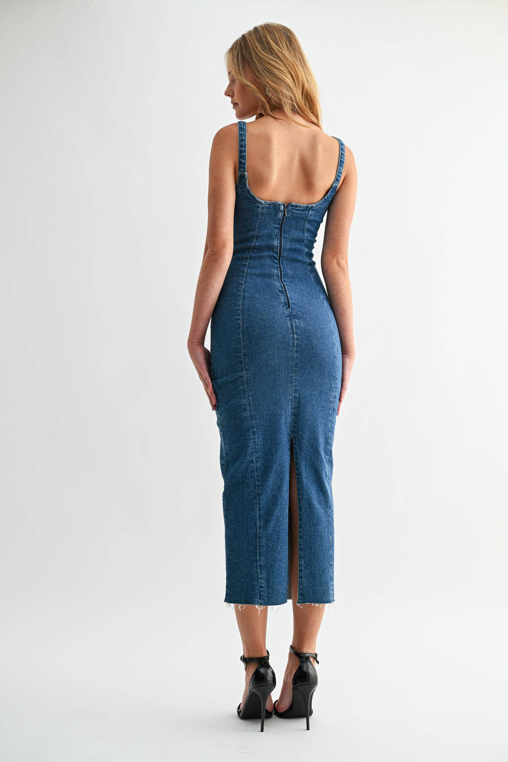 denim midi dress for women