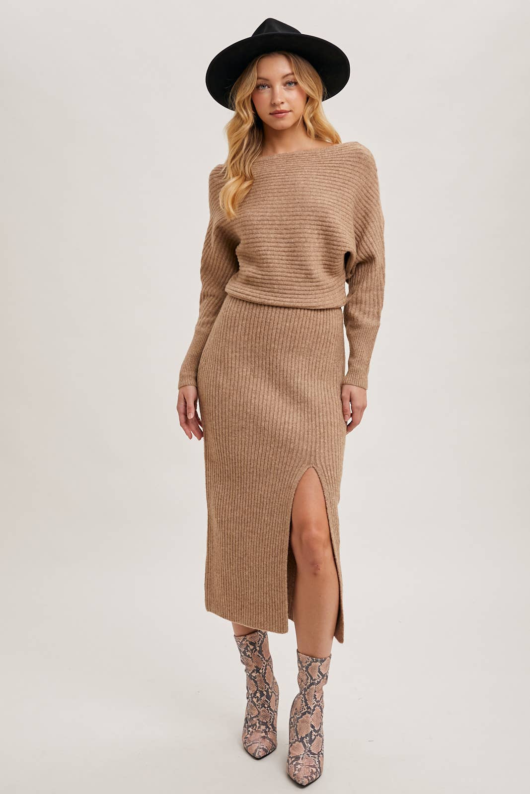 CAL JUNE The Riviera Knit Midi Dress in Latte