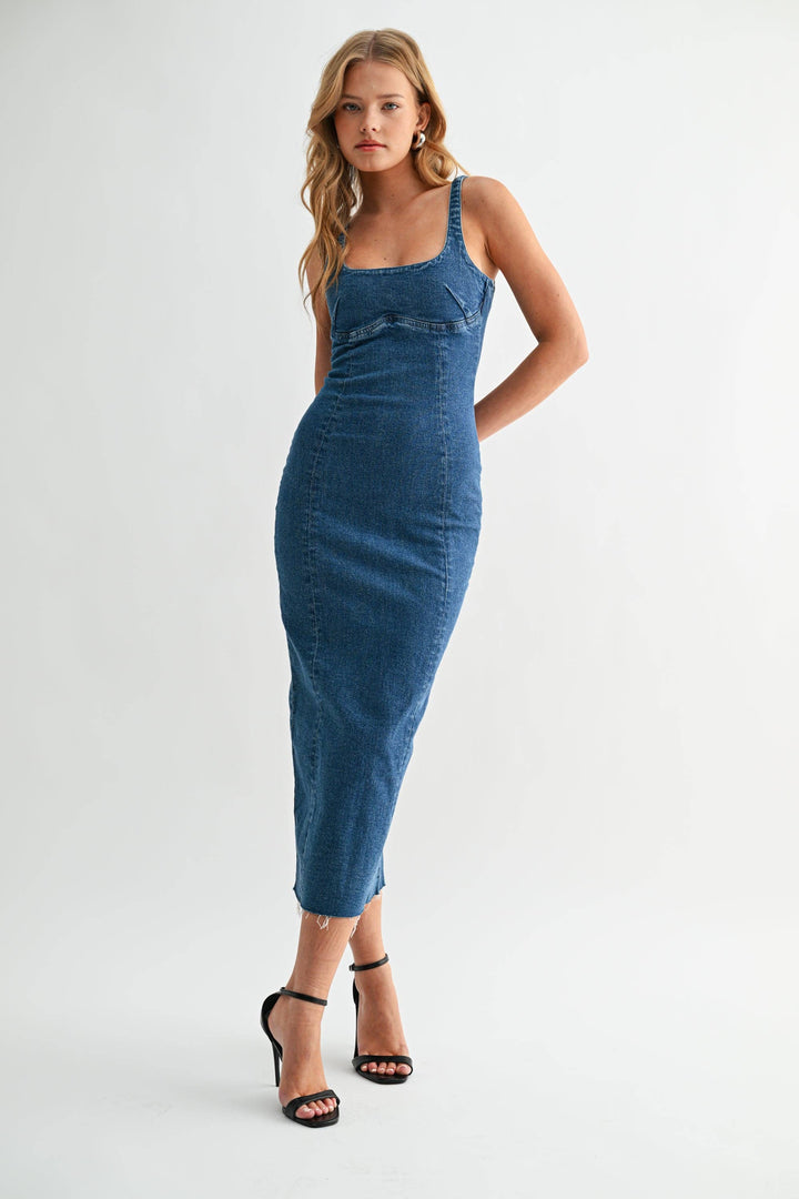 denim midi dress for women