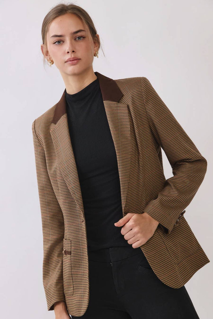 Plaid Contrast Collar Blazer — Rosamund