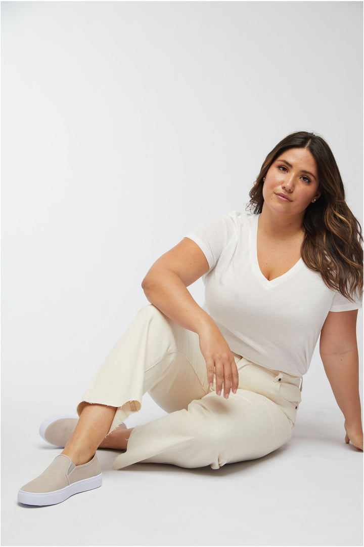 ecru cropped high-rise jean for women