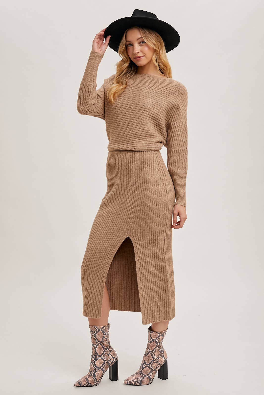 CAL JUNE The Riviera Knit Midi Dress in Latte