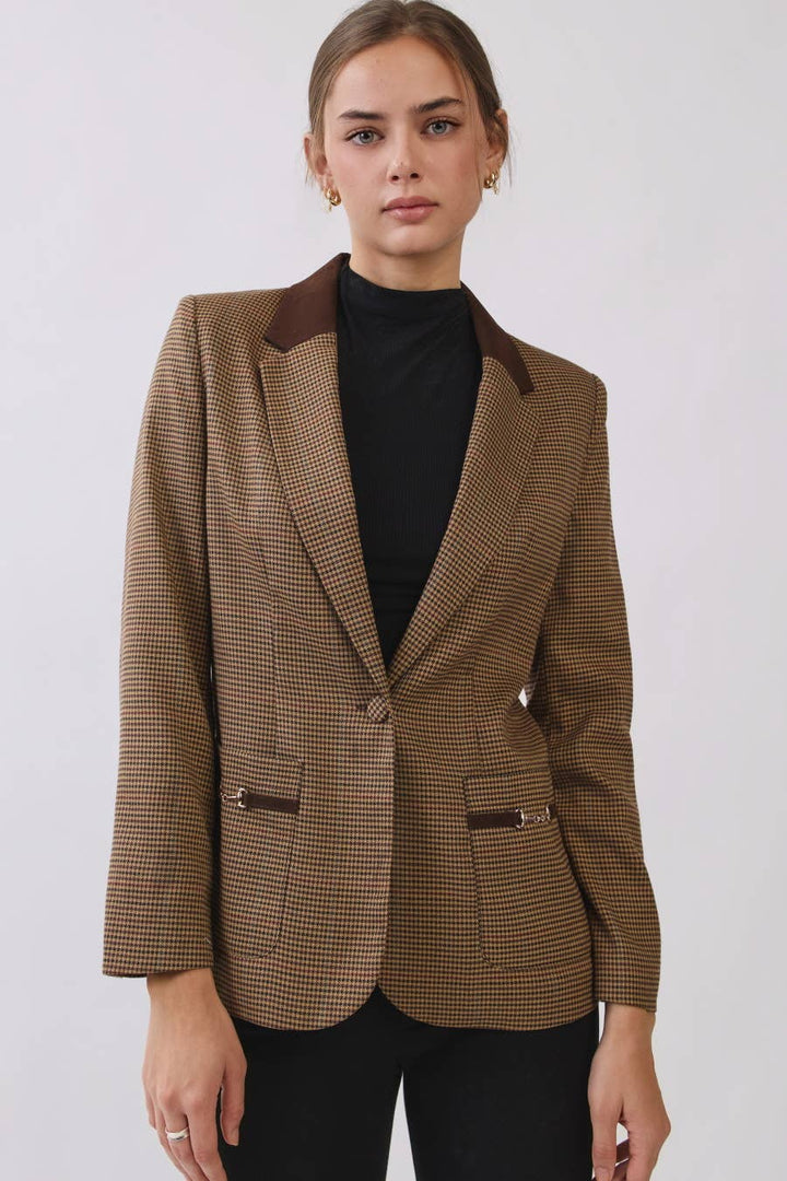 Plaid Contrast Collar Blazer — Rosamund