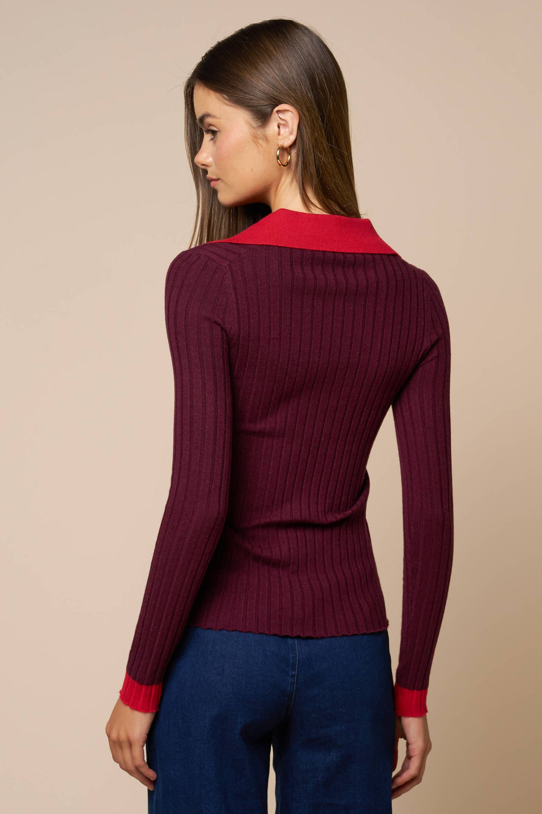 Contrast Collar Ribbed Sweater — Marisela