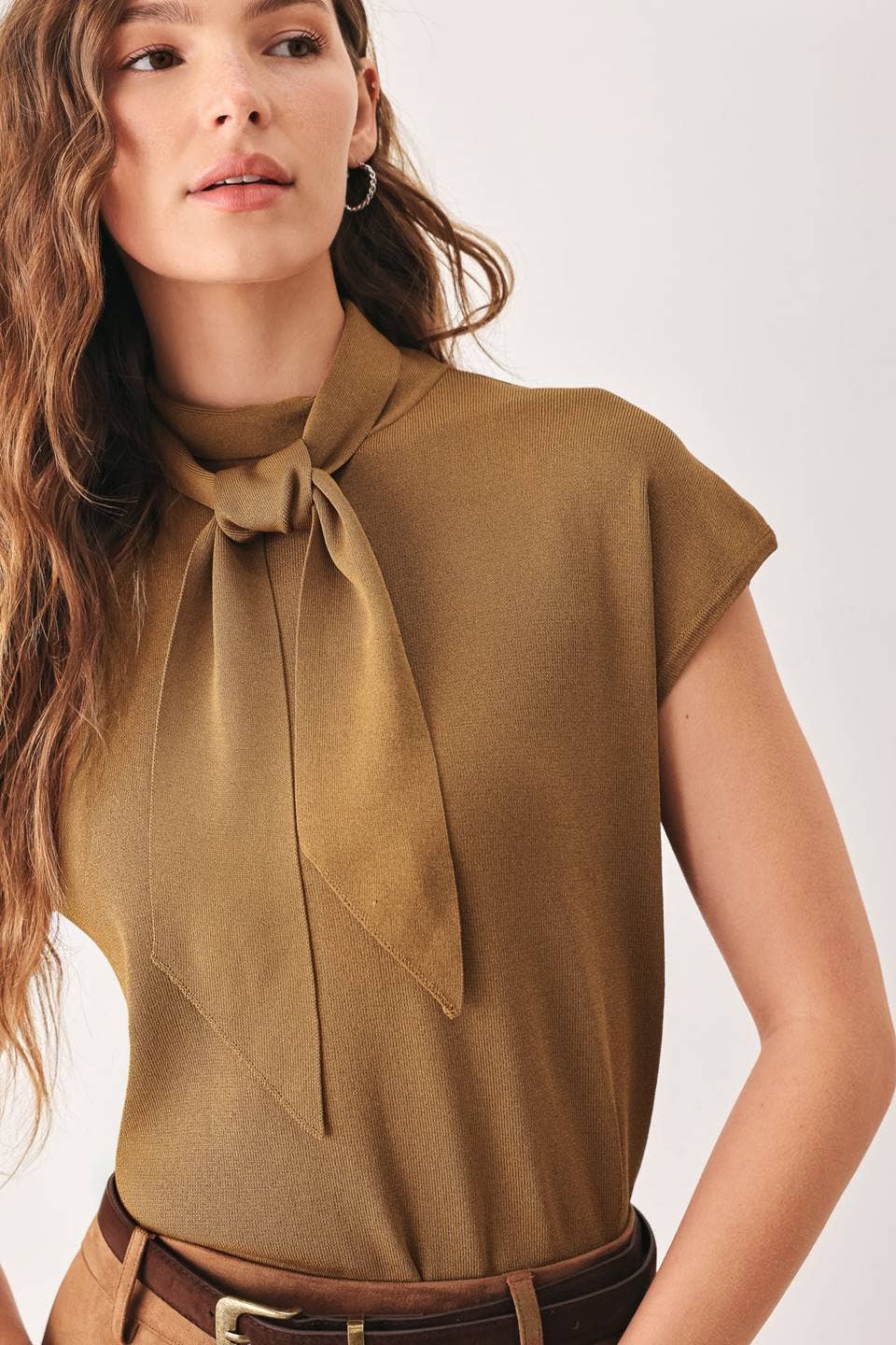 Tie-Neck Cap Sleeve Sweater — Hyacinth