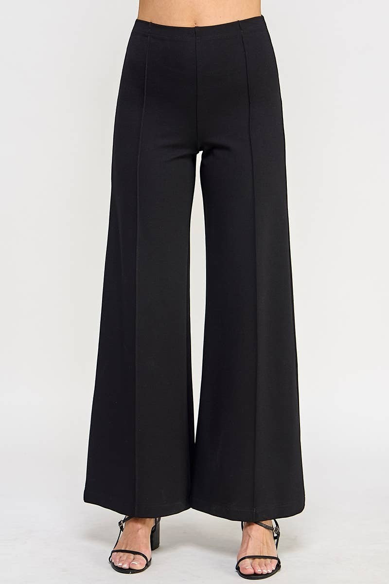 CAL JUNE The Avery Sculpted Ponte Wide-Leg Pant in black, designed to elongate the silhouette.