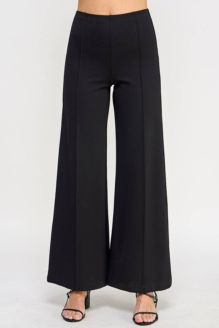 CAL JUNE The Avery Sculpted Ponte Wide-Leg Pant in black, designed to elongate the silhouette.