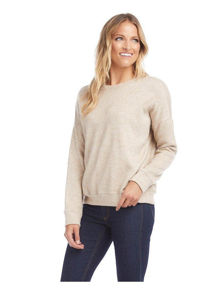 CAL JUNE The Tessie Sweater Knit Top in beige, a versatile and refined knit top with a crew neck and long sleeves.