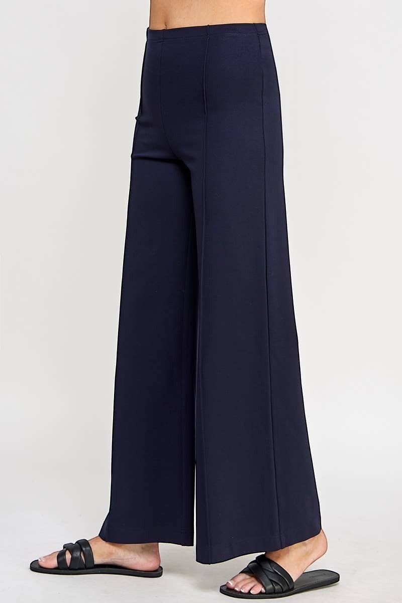 CAL JUNE navy blue sculpted ponte wide-leg pant with a tailored silhouette and front seam detail.
