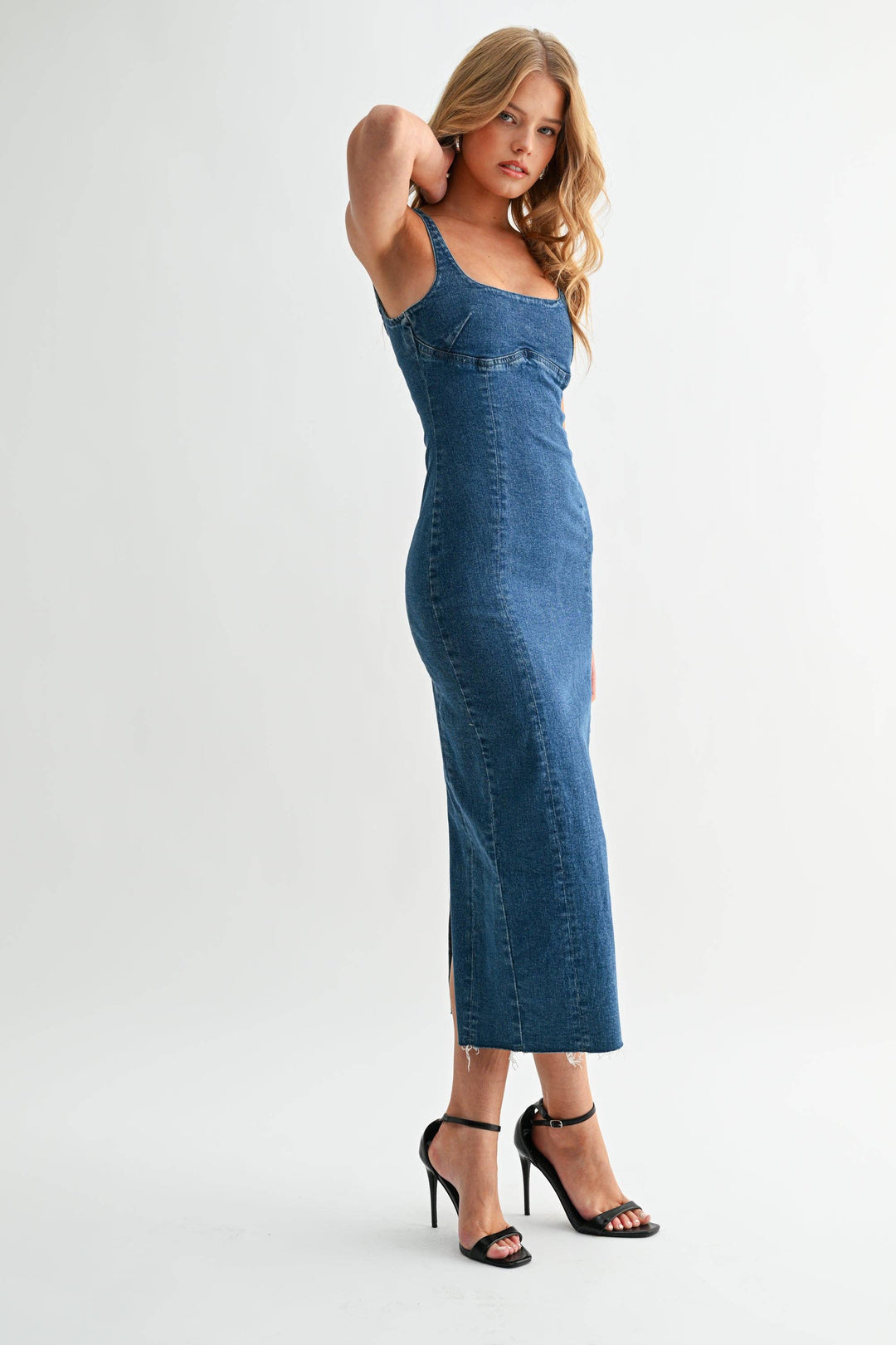 denim midi dress for women