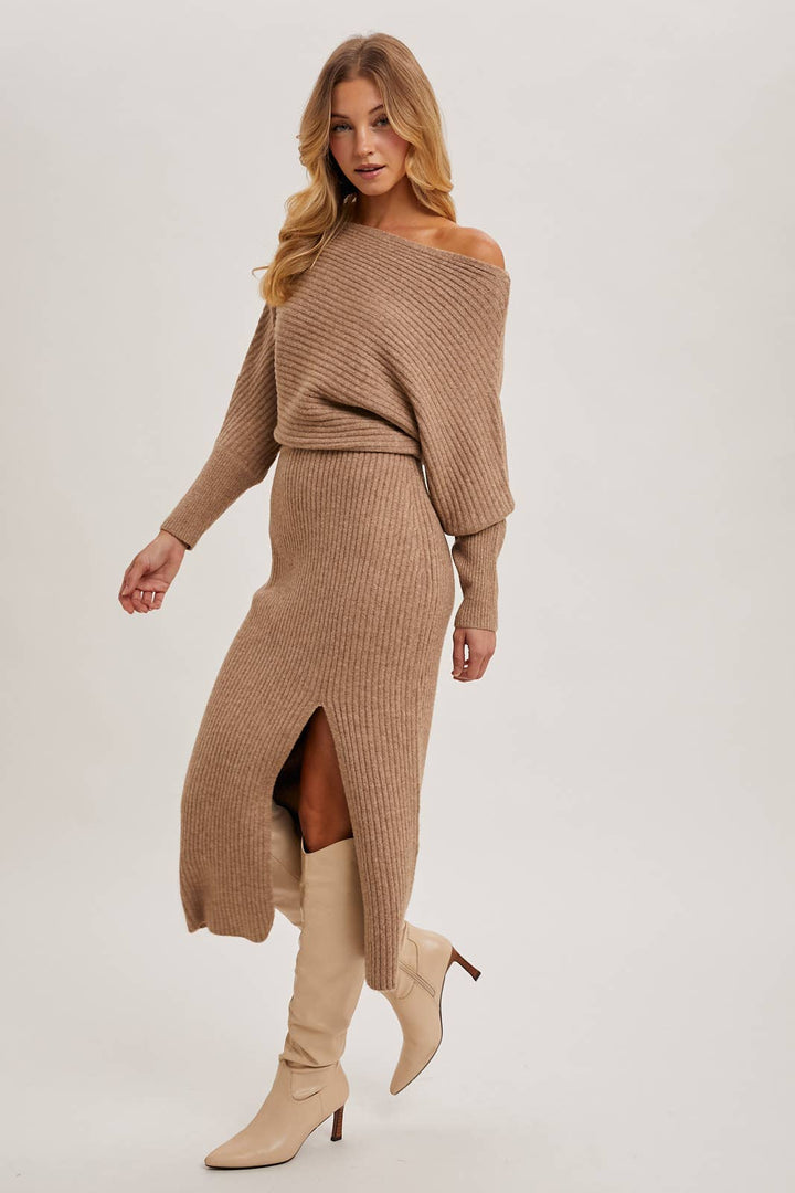 CAL JUNE The Riviera Knit Midi Dress in Latte