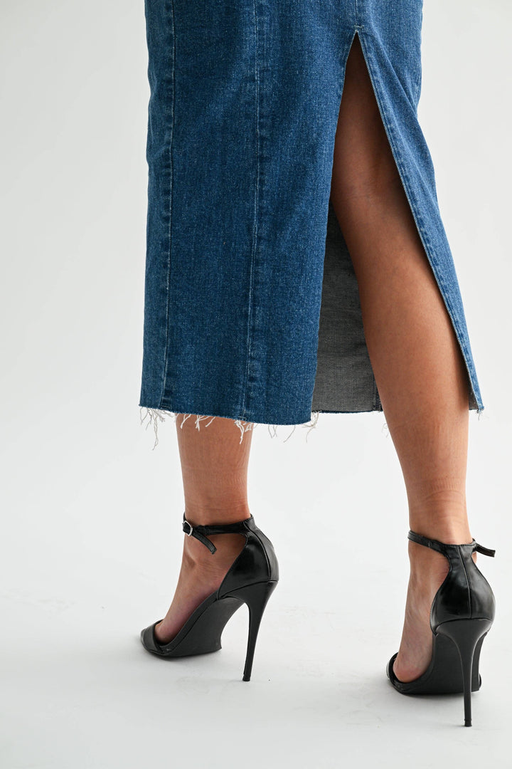 denim midi dress for women