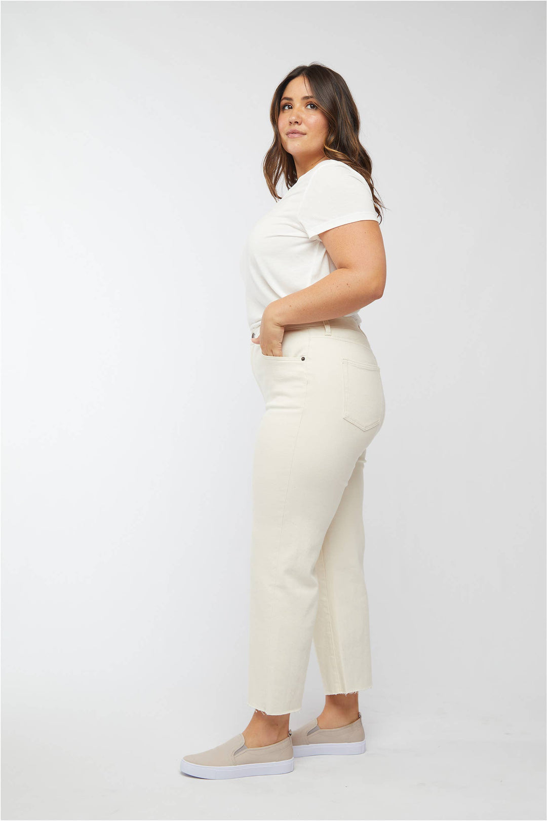 ecru cropped high-rise jean for women