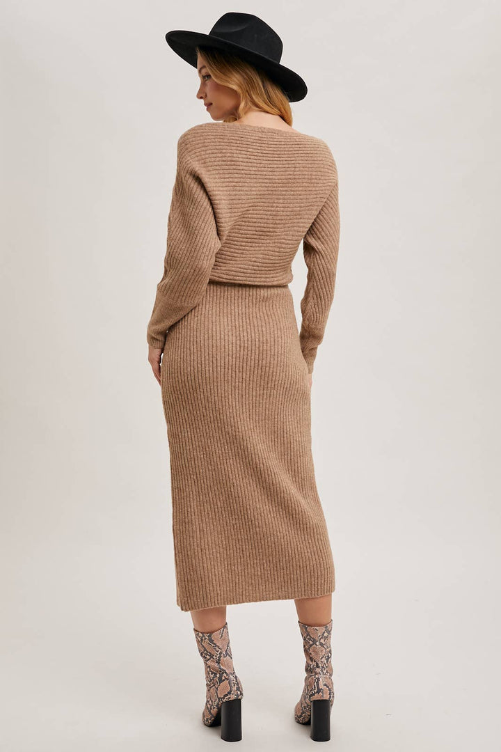 CAL JUNE The Riviera Knit Midi Dress in Latte