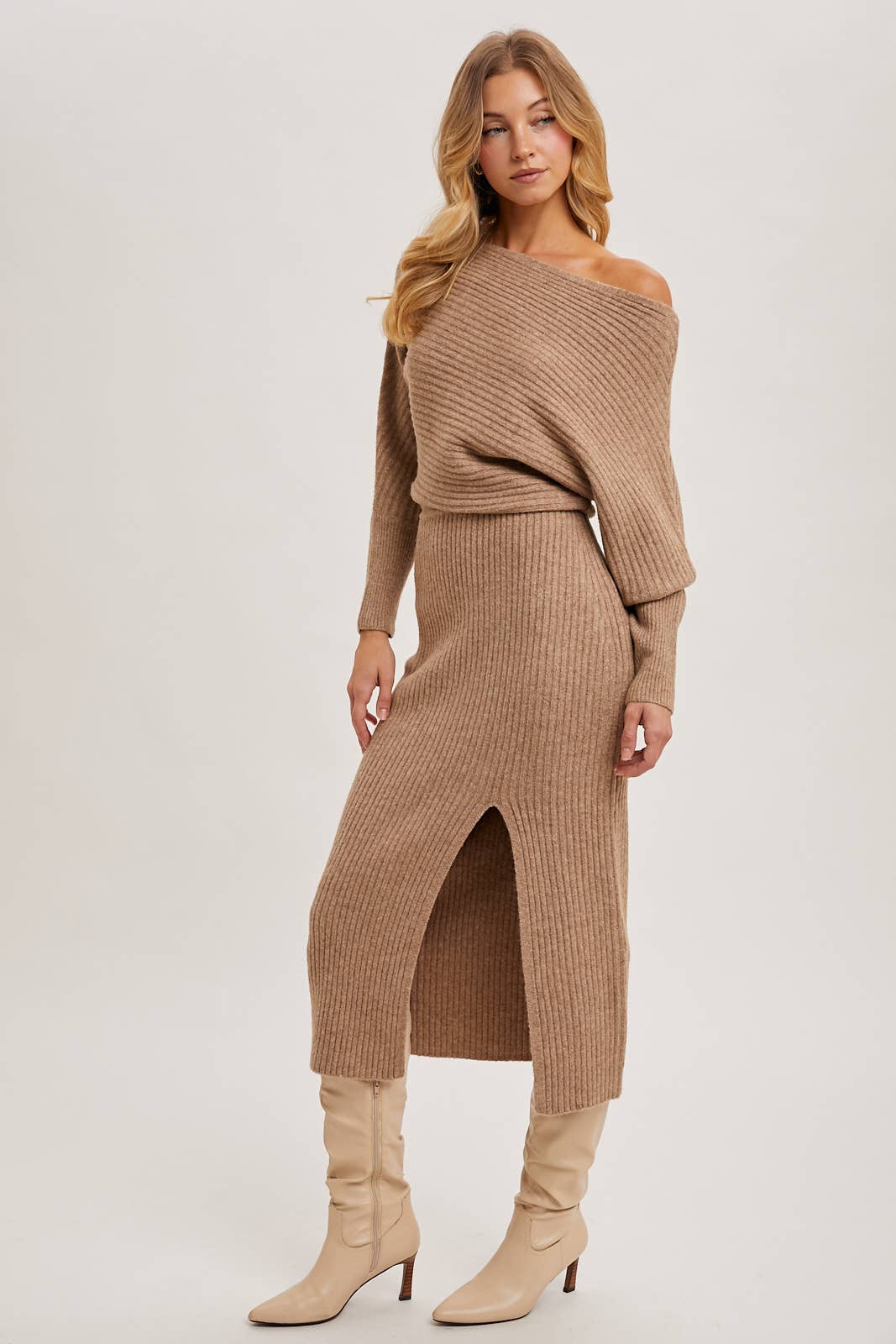 CAL JUNE The Riviera Knit Midi Dress in Latte