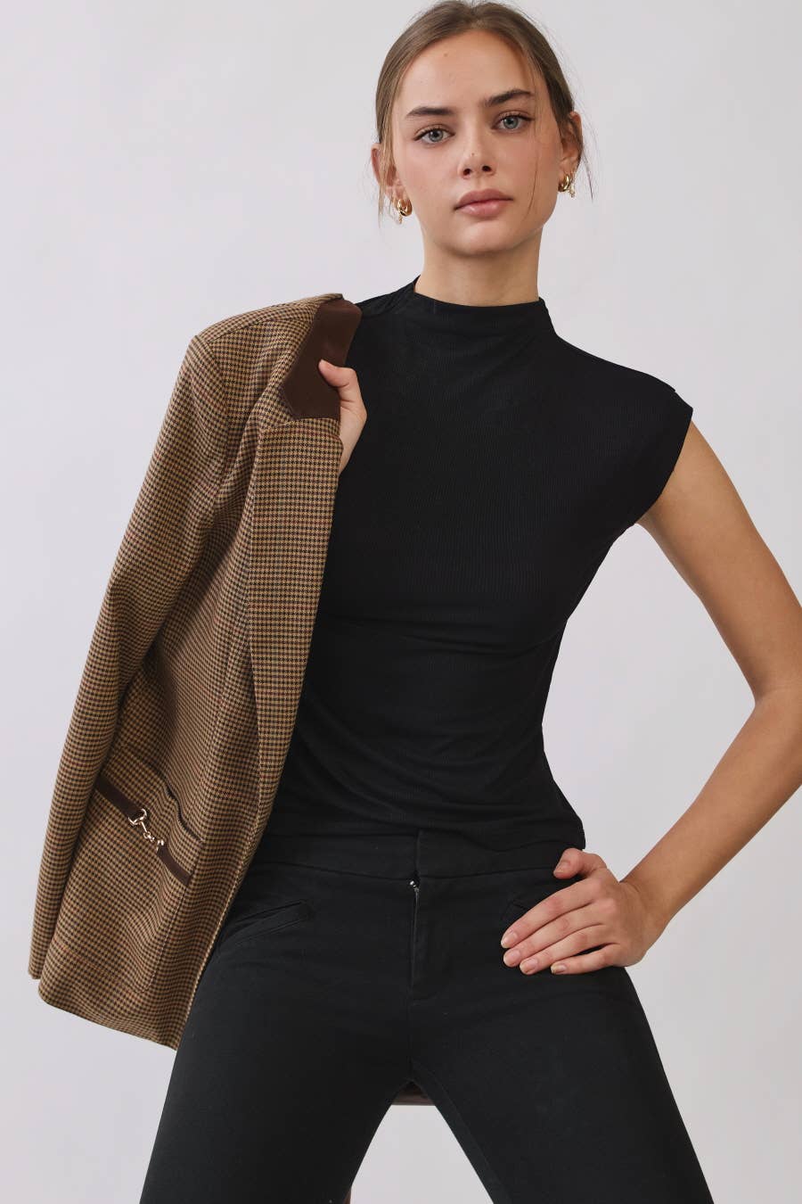 Plaid Contrast Collar Blazer — Rosamund