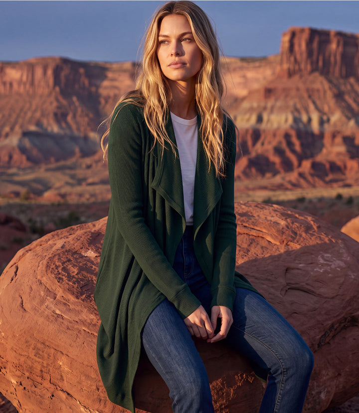 Ribbed Drape Front Cardigan