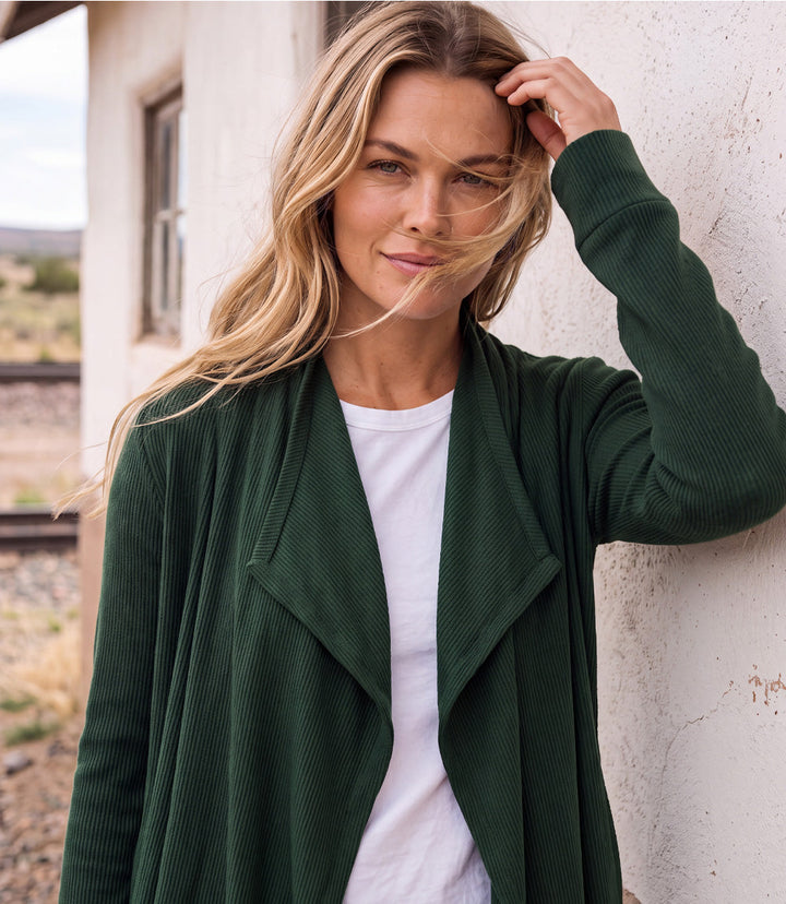 Ribbed Drape Front Cardigan