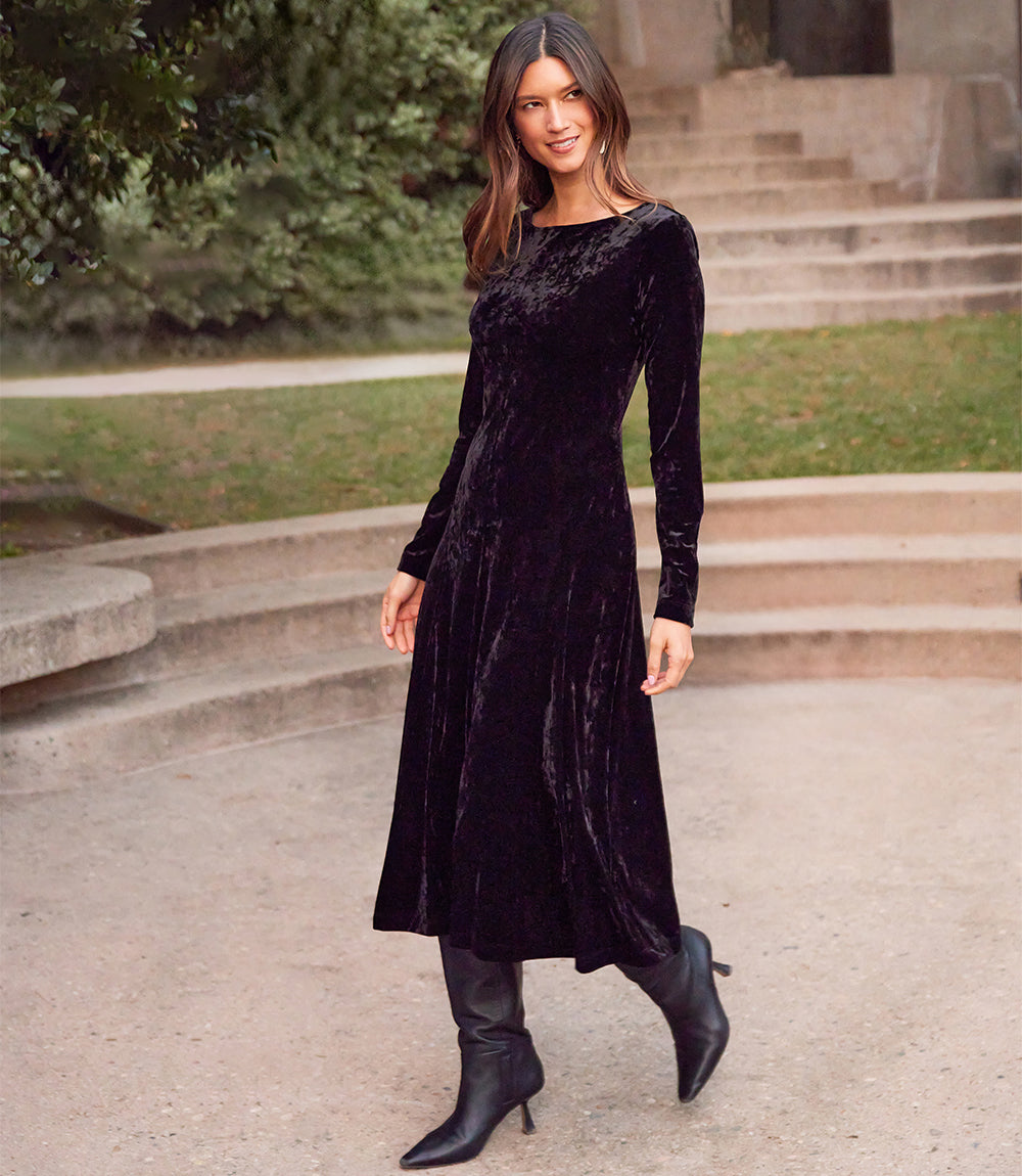 Kate Long Sleeve Velvet Midi Dress