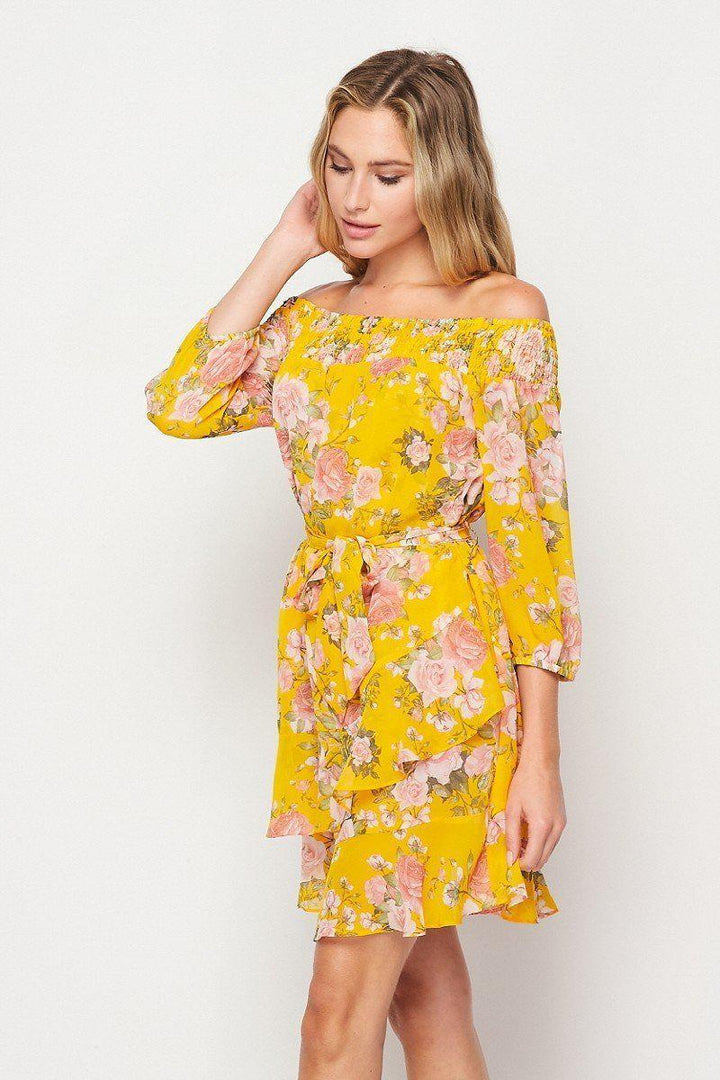 off-shoulder floral mini dress for women
